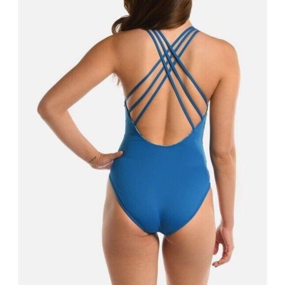 La Blanca Sz 4 Swimsuit Reversible One Piece Blue Mosaic UPF 50+ Boho Retro - Picture 4 of 9
